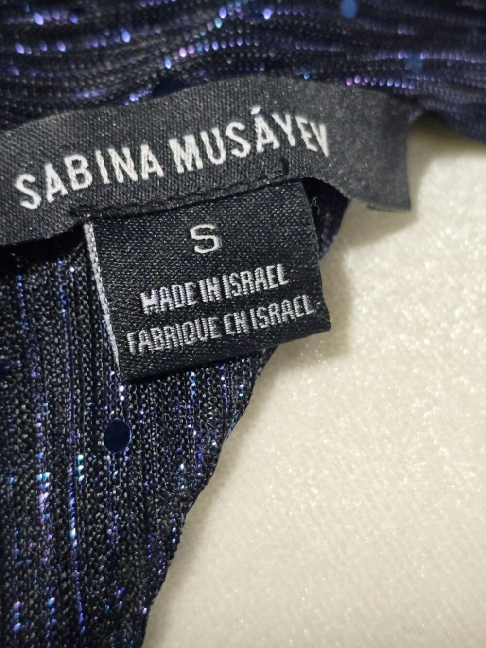 Sabina Musayev Brenda Ruched Tiered Long Sleeve Metallic Jersey Sequin Mini, S - Picture 8 of 9